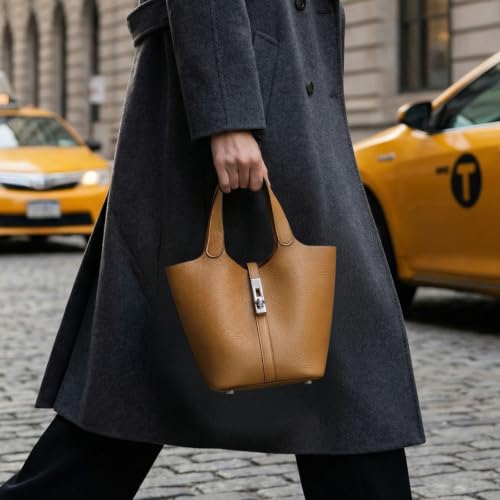 Tote Bag for Women Top Handle Handbag Satchel Bag for Women Vegan Leather Lock Design Bucket Purse for Work Evening - color: Aj