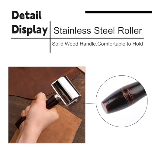 Mnuizu 26mm+60mm+100mm Leather Press Edge Roller, Black Brayer Rollers | Wooden Handle Leather Rolling Craft Roller, Seam Roller for Leather for Leather Craft - color: Black, size: 26mm+60mm+100mm
