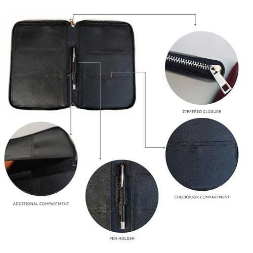 Full Grain Leather Checkbook Cover for Multiple Check Books - Checkbook Organizer for Up to 6 Books With Duplicate Checks - Checkbook Holder for Women and Men - Gift for Loved Ones - color: Black