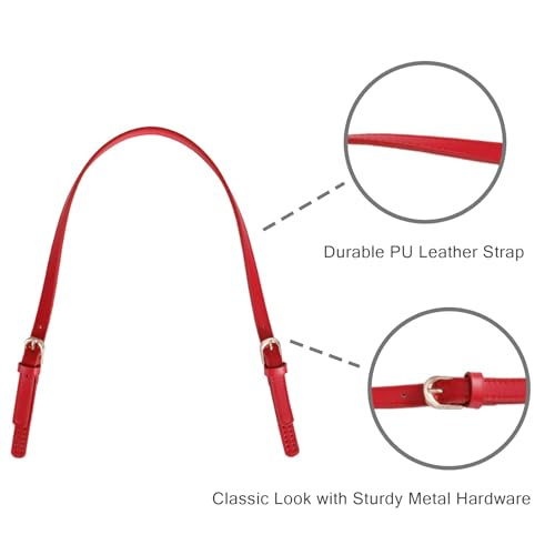 XIMEO 2 Pack Adjustable PU Leather Replacement Purse Straps with Buckles | Adjustable Length, PU Leather Material, Metal Buckles, Handbag Repair and DIY Projects - color: Red