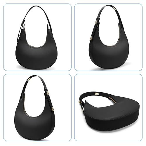 GEMIU Shoulder Purse for Women Classy Crescent Hobo Purse Slouchy Underarm Handbag with Wide Adjustable Strap - color: Black