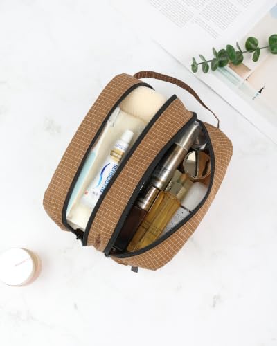 GOX Toiletry Travel Bag, Men Cosmetic Travel Bag, Portable Organizer, Brown | Large Wide-open, Big Compartment, Dual side-by-side wet-dry Separation Design, Water-resistant, Ultralight Toiletry Bag - color: Brown