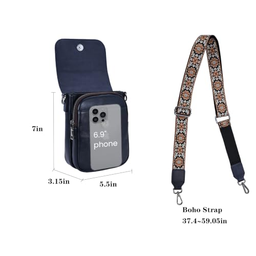 HESHE Small Leather Crossbody Bag for Women RFID Phone Purse with Card Slot - color: Navy Blue