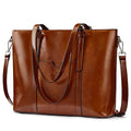 S-ZONE Women Genuine Leather Laptop Tote Bag Shoulder Handbags 15.6 Inch Purse | Soft Genuine Leather, Large Capacity, Fits 15.6-Inch Laptop, Business or Travel, Bottom Metal Feet - color: Dark Brown