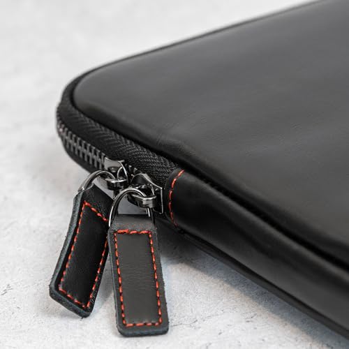 Casemade Real Leather Laptop Case/Zipped Folio Bag with Inner Pocket & Wool Lining Compatible with Apple MacBook, HP, Dell, Asus, Levovo (16 Inch - Black) - color: Black, size: 16 Inch