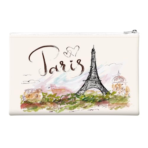 Money Bag with Zipper, Cute PU Leather Cash Bags, Portable Bank Bag Money Pouch for Cash, Coins, Checks, Receipts, Invoices Cosmetics Tools, Deposit Bag for Office Travel, Paris - color: Paris