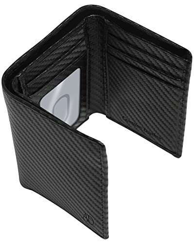 Trifold Wallets for Men - Slim RFID Blocking Wallet for Securing Personal Data - Front Pocket Friendly Genuine Leather Wallet - Mens Wallets Trifold with ID Window - Tri Fold Wallet Gifts for Men - color: Black Carbon Fiber
