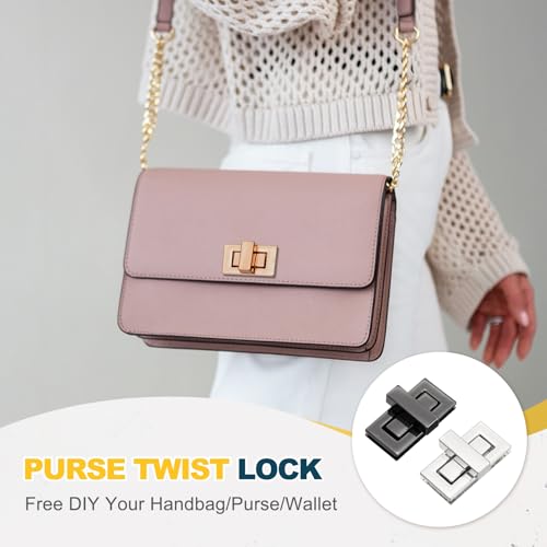 M METERXITY 2Pcs Purse Twist Lock (1.73 x 0.87 Inches, Black/Silver)- Rectangular Purse Closure Twist Turn Lock Clasp Metal Clip Hardware Apply to DIY Handbag/Purse/Wallet/Leather Craft - color: Black/Silver, size: 1.73 x 0.87"
