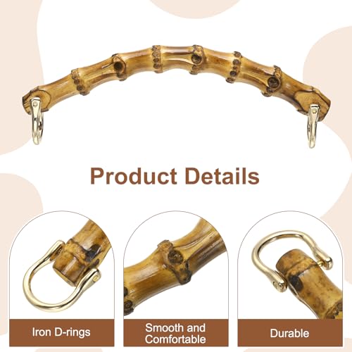 uxcell Bamboo Purse Handle, 7.3" U-Shaped Handbag Handle with D Ring, Replacement Decorative Handbag Strap for Crochet Beach Straw Bag Making, Brown - size: 7.3"