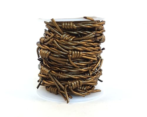 Barbwire Leather Cords 1.5mm Barbwire Cords Leather Twisted 5 Meters = 5.46 Yards Genuine Round Leather Cord Necklace Bracelets (Metallic Bronze) - color: Metallic Bronze