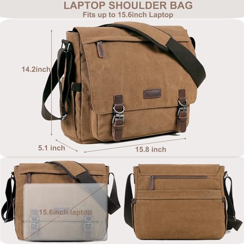 Vintage Messenger Bag 15.6 Inch Laptop for Men Women, Large Travel Crossbody Shoulder Purse Canvas Briefcase Work College - color: Coffee-upgrade