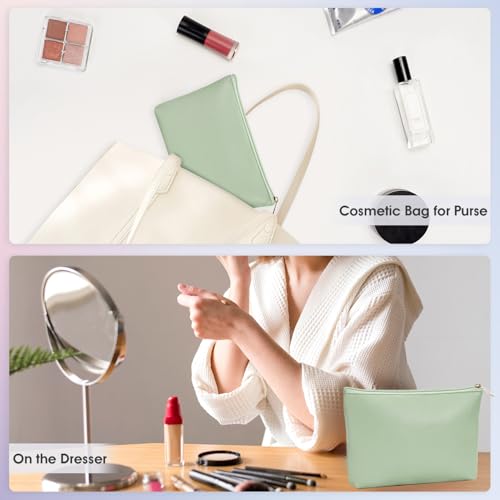 Wandering Nature Makeup Bag Small Cosmetic Bag for Purse 2 Pack Small Make Up Pouch Vegan Leather Cute Travel Pouch with Zipper for Women, Green - color: Green1