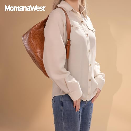 Montana West MEDIUM Shoulder Purses for Women Crescent Hobo Bags Trendy Purses - color: Crocodile Brown