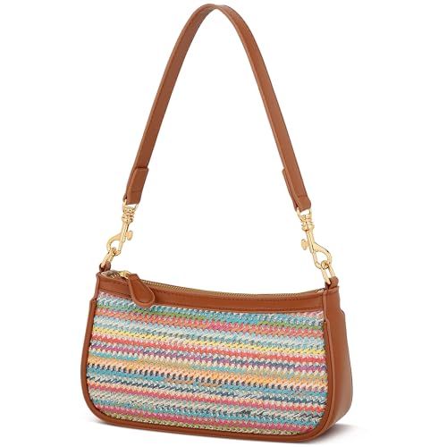 KKXIU Small Black Purse for Women, Cute Mini Shoulder Bag Zipper Closure | 2 Removable Straps, Retro Underarm Bags, Classic Crossbody Bag, Handbag for Women - color: Straw Rainbow