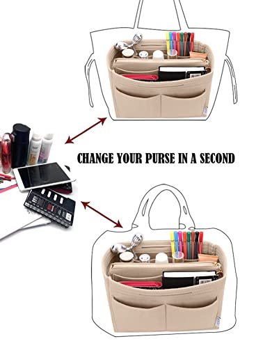 LEXSION Felt Purse Organizer Insert, Tote Bag Shaper Dividers with 5 Sizes - color: Beige, size: Medium