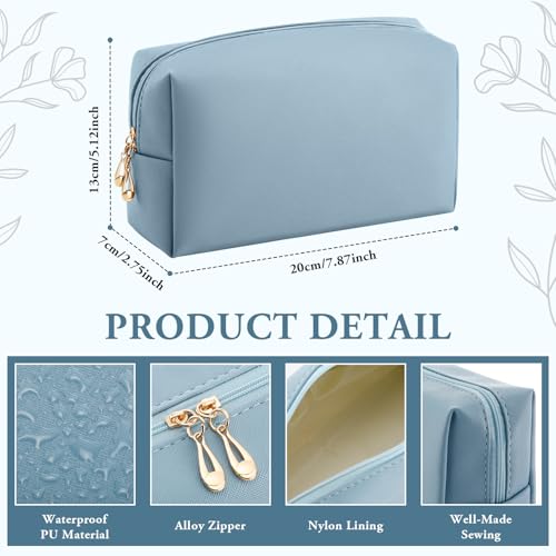 Kigeli Leather Makeup Bag PU Leather Cosmetic Pouch Wide-open Waterproof Toiletry Organizer with Dividers Travel Bag Birthday Valentine's Day Gifts for Women Friend Sister Daughter BFF(Haze Blue) - color: Haze Blue
