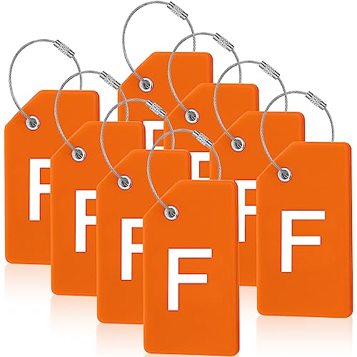 Sweetude 8 Pcs Luggage Tags Silicone Steel Loop, Letter F, Orange - size: Letter F, style: Orange