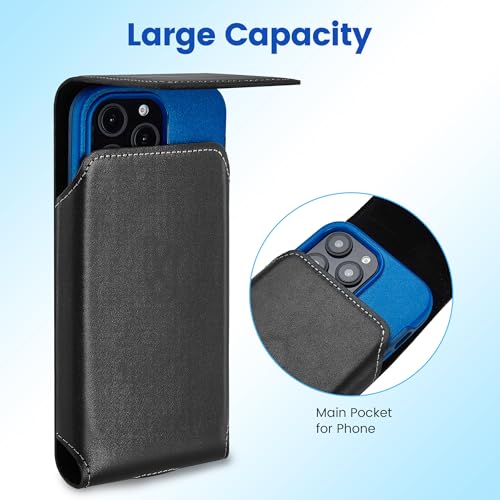 Gcepls Universal Cowhide Leather Phone Holster with Belt Clip for iPhone 14 Pro Max,13 12 Pro Max,Galaxy S23 Ultra,S22 Ultra (Vertical-Black-1, Medium (6.3x3.35x0.7”)) - color: Vertical-Black-1, size: Medium (6.3x3.35x0.7”)