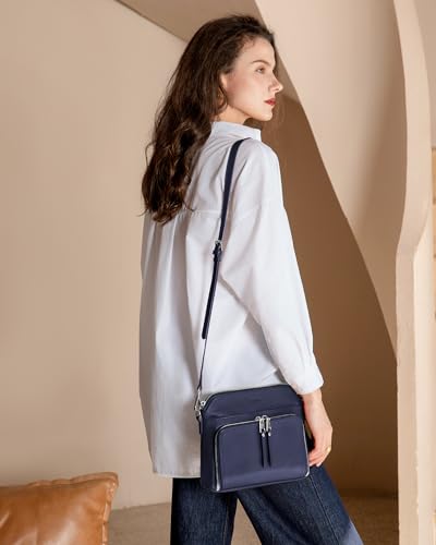 befen Genuine Leather Crossbody Bags for Women Travel Wallet Purse | Real Leather, Purse with Built in Wallet, RFID Blocking, 8 Card Slots, Crossbody Bag with Wallet, Detachable Shoulder Strap - color: Navy Blue