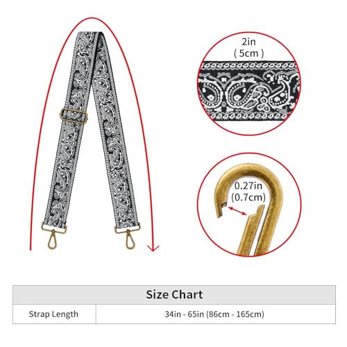 ZOOEASS Bronze Buckles Purse Strap, 2" Wide Crossbody Handbag Strap Adjustable Replacement Shoulder Strap Vintage Embroidery - color: 5cm-color14