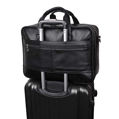 Polare Full Grain Napa Leather 17" Briefcase Work Bag Business Case For Men - color: Black(updated Version)