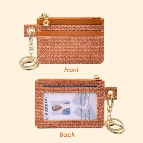 M-Plateau Key Chain Wallet for Women,Animal Print PU Leather Wallet | Eyelet Brown Credit Card Holder with ID Window, Zipper Pocket, Detachable Key Ring & Wristlet Strap - color: Eyelet Brown