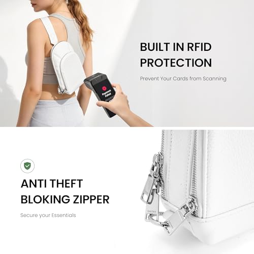 befen Genuine Leather Sling Bag for Women, Anti Theft Crossbody Chest Bags | Leather Fanny Packs for Travel with RFID Card Slots for Daily Travel - color: White