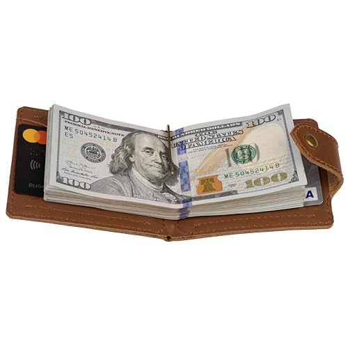 Mens Leather Wallet with Money Clip - ID Window or Coin Pocket - Slim Bifold RFID Blocking - Genuine Thin Minimalist - Gift Idea (Brown2) - color: Brown2