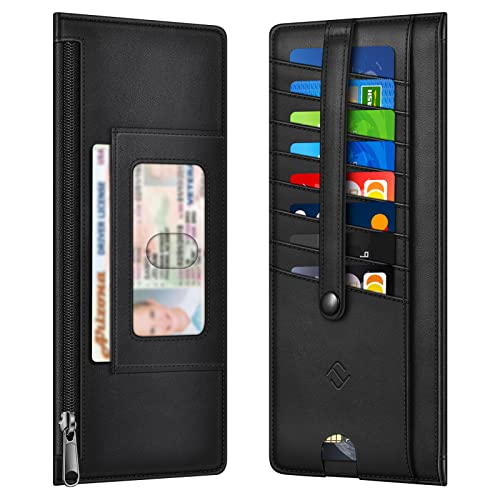 FINTIE Slim Credit Card Wallet Holder Change Pouch | RFID Blocking Business Cards Cases with Zipper Pocket for Cash, Coin, Receipt, Mattle Black - color: Mattle Black