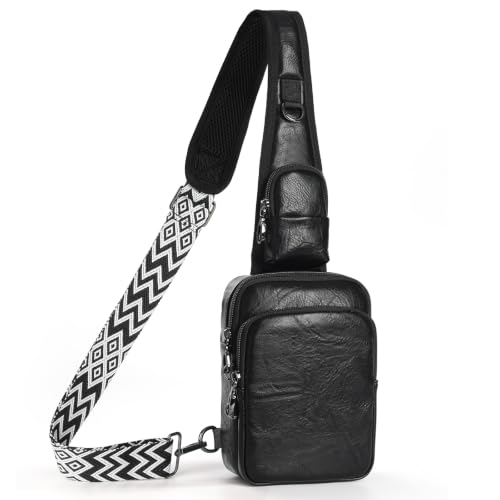 Sling Bag, Crossbody Bag with Anti-Theft Zipper & RFID Blocking for Travel Vegan Leather Crossbody Bags for Women - color: Black