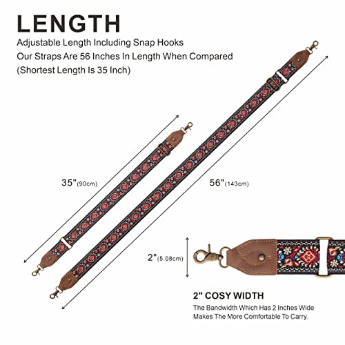 Nefelibata Purse Strap, 2" Cowhide Head Wide Shoulder Strap Adjustable Replacement,Retro Jacquard Embroidery Multi-pattern Crossbody Bag Straps for Handbag,Crossbody Bags,Shoulder Bags(Safflower) - color: Retro Embroidery Safflower
