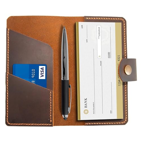 Crazy Horse Leather Checkbook Cover, Handmade Wallet for Men Women Unisex, Black - color: Black