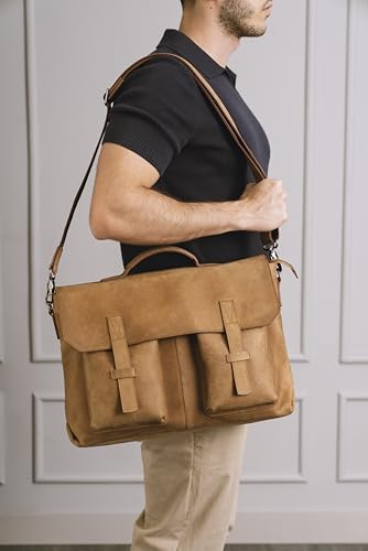 VELEZ Leather Messenger Bag for Men and Women | Vintage Briefcase for 17 inch Laptop | Work Bag Crossbody Laptop Bag - color: Brown