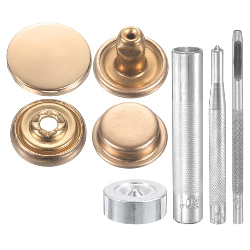 HARFINGTON 24Set Leather Snaps Fasteners Kit 20mm Dia Brass Press-Stud Cap Button 2.95" Length Metal Snap Buttons with 4 Install Tools for Coat Bag Leather Marine Boat Canvas, Gold - color: Gold, size: 20mm