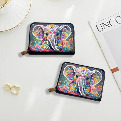 Santiway DIY Diamond Art Painting Kit - PU Leather Credit Card Holder Wallet & Coin Purse with Elephant Pattern, Zipper Organizer 4.33x3.14in for Adults - style: Elephant