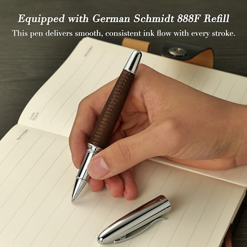BEILUNER 318 Luxury Leather Pen, Full Grain Oil Tan Crazy Horse Cowhide Leather, Chrome-Plated Finish, Smooth Black Ink Refill, Best Rollerball Gift for Men & Women,Executive, Professional, Nice Pens - color: Crazy Horse Cowhide Leather