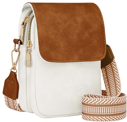 Fashion Small Crossbody Bags for Women Trendy Designer Cell Phone Purses - color: Whitebrown