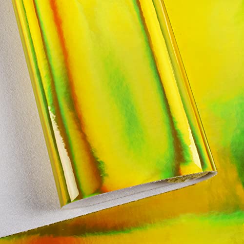 HGUAN Holographic Vinyl Fabric 12"x53"(30cm x 135cm),1roll Faux Leather Sheets are Suitable for Bows,Leather Earrings and Other DIY Craft Items (Gold) - color: Gold