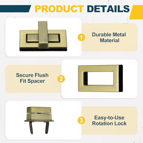 M METERXITY 4Pcs Purse Twist Lock (1.73 x 0.87 Inches, Bronze)- Rectangular Purse Closure Twist Turn Lock Clasp Metal Clip Hardware Apply to DIY Handbag/Purse/Wallet/Leather Craft - color: Bronze, size: 1.73 x 0.87"