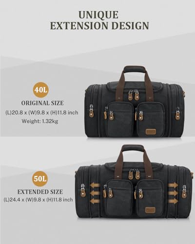 Gonex Duffle Bag for Travel, Expandable 50L Overnight Weekender Gym Bag | Water-Resistant Canvas, Wet-Dry Pocket, Luggage Sleeve, Carry-On Size, Detachable Strap, Dark Grey - color: Dark Grey, size: Large-50L