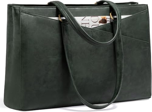 LOVEVOOK Laptop Tote Bag for Women,Leather Work Computer Briefcase Bag - color: Green, size: 17.3 inch