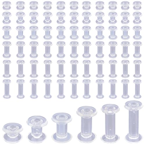 CRASPIRE 90 Sets 6 Styles Chicago Binding Screws Rivet Nut Screws Clear Plastic Phillips Assorted Small Snap Post Buttons Kits for Leather Scrapbook Photo Albums Binding Purses Belt DIY Crafts