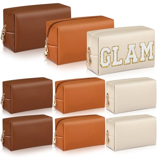 Sanwuta 9 Pcs Makeup Bags Bulk Toiletry Case,Brown Series - color: Brown Series