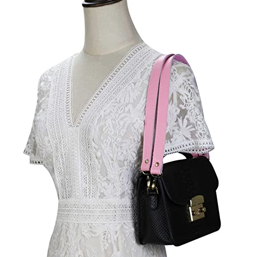 Allzedream Genuine Leather Purse Strap Sewing Canvas Replacement Handbag Shoulder Bag 2 Pcs - color: Pink, Gold Hareware