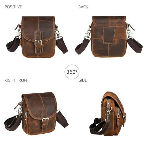 Water Resistant Canvas + Leather Hiking Riding Travel Fanny Waist Pack Small Phone Pouch For Men Women FB811-29 (100% Leather- Coffee) - color: 100% Leather- Coffee