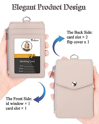 Teskyer ID Badge Holder with Lanyard, Lanyard Wallet, Lychee Beige - color: Lichee Beige, size: 3.1" x 4.7"