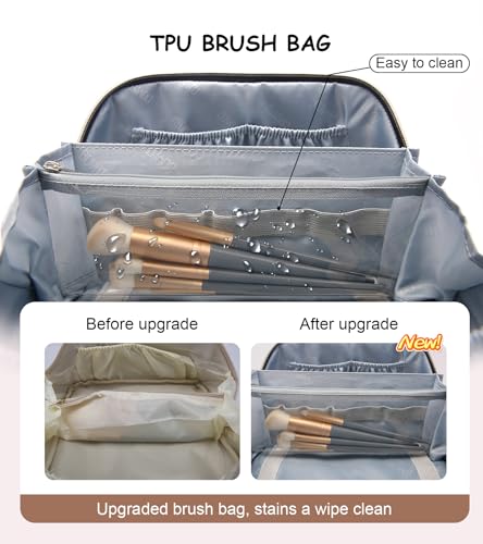 BOYATU Travel Makeup Bags Cosmetic Organizer Bag: 3 Pcs Set Large Capacity Make up Bag with Compartments - Waterproof Leather Toiletry Bags with Handle for Women (B-White) - color: B-White