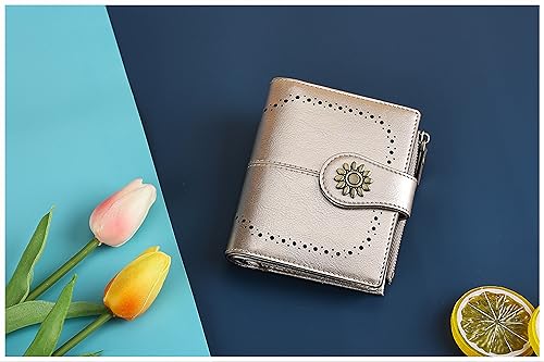 Womens Leather Wallet Small Compact RFID Blocking Credit Card Case Purse with Zipper Pocket | Small - color: Champagne Gold