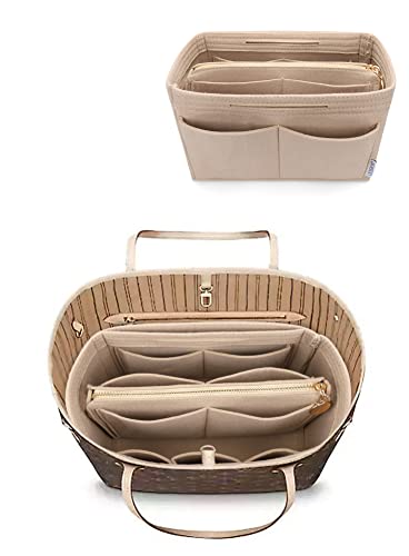 LEXSION Felt Purse Organizer Insert, Tote Bag Shaper Dividers with 5 Sizes - color: Beige, size: Medium