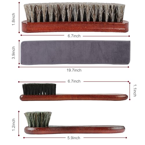 Rolett 4-Piece Horsehair Shoe Brush Shine Kit, Horse Hair Brush for Leather | Premium Shoe Polish brush, Leather Shoe Boot Brushes for Cleaning and Polishing